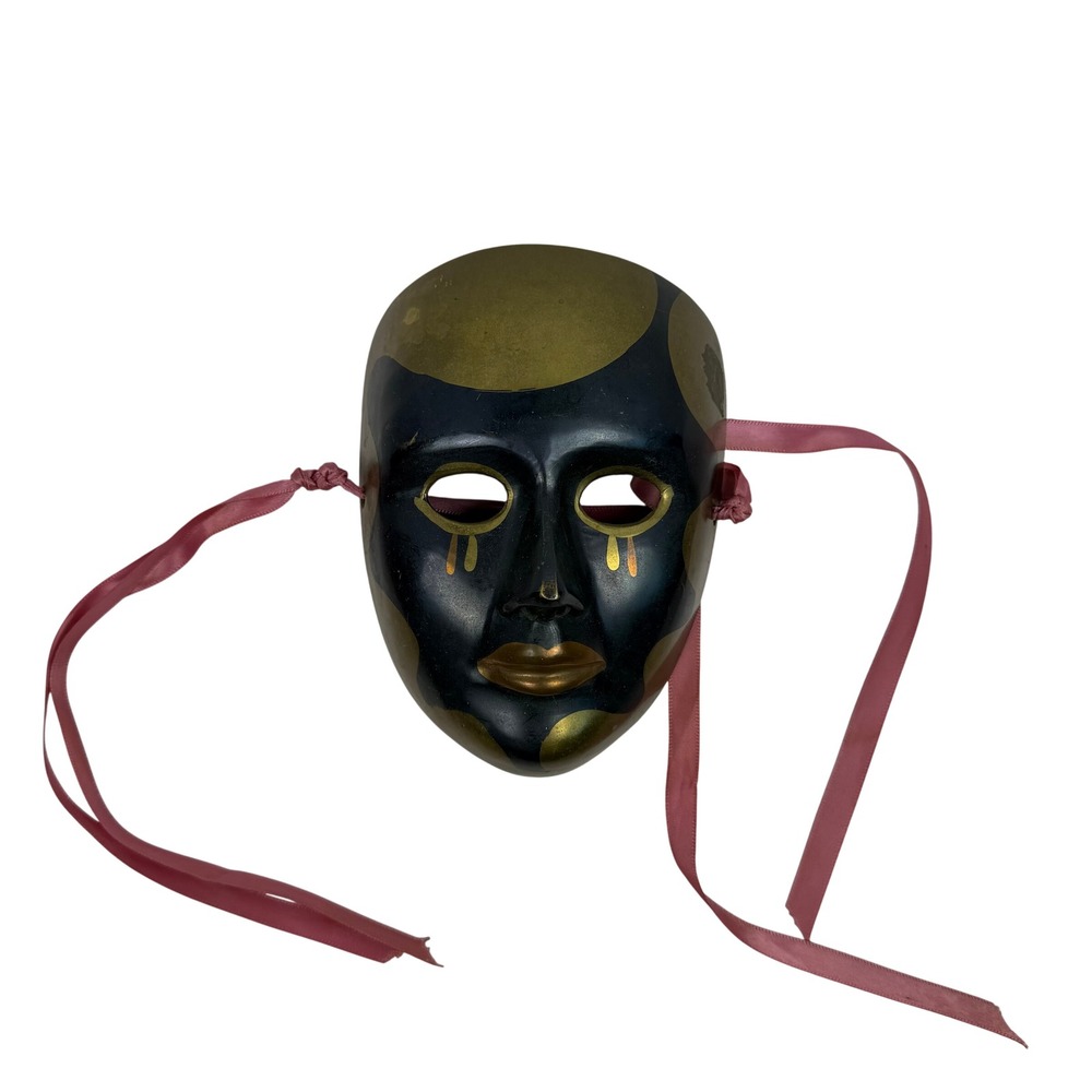 Unbranded Gothic Masquerade Harlequin Mask Black Gold Brass